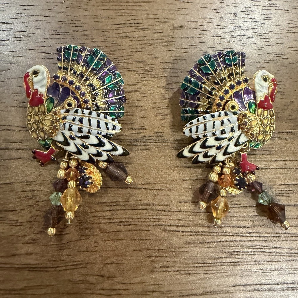 RARE Lunch at The Ritz LATR 2GO Turkey Gobble Thanksgiving Post Earrings Y2K